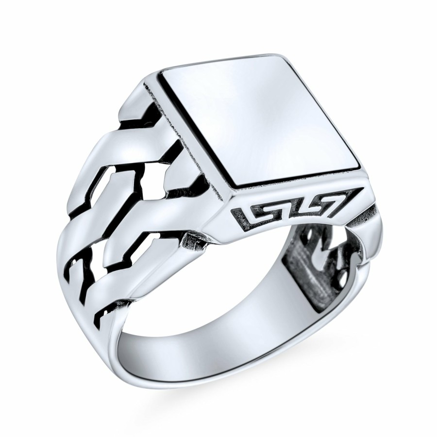 Shop Men Bling Jewelry Mens Engravable Rings | Men'S Curb Link Monogram Initial Rectangle Signet Ring Sterling Silver