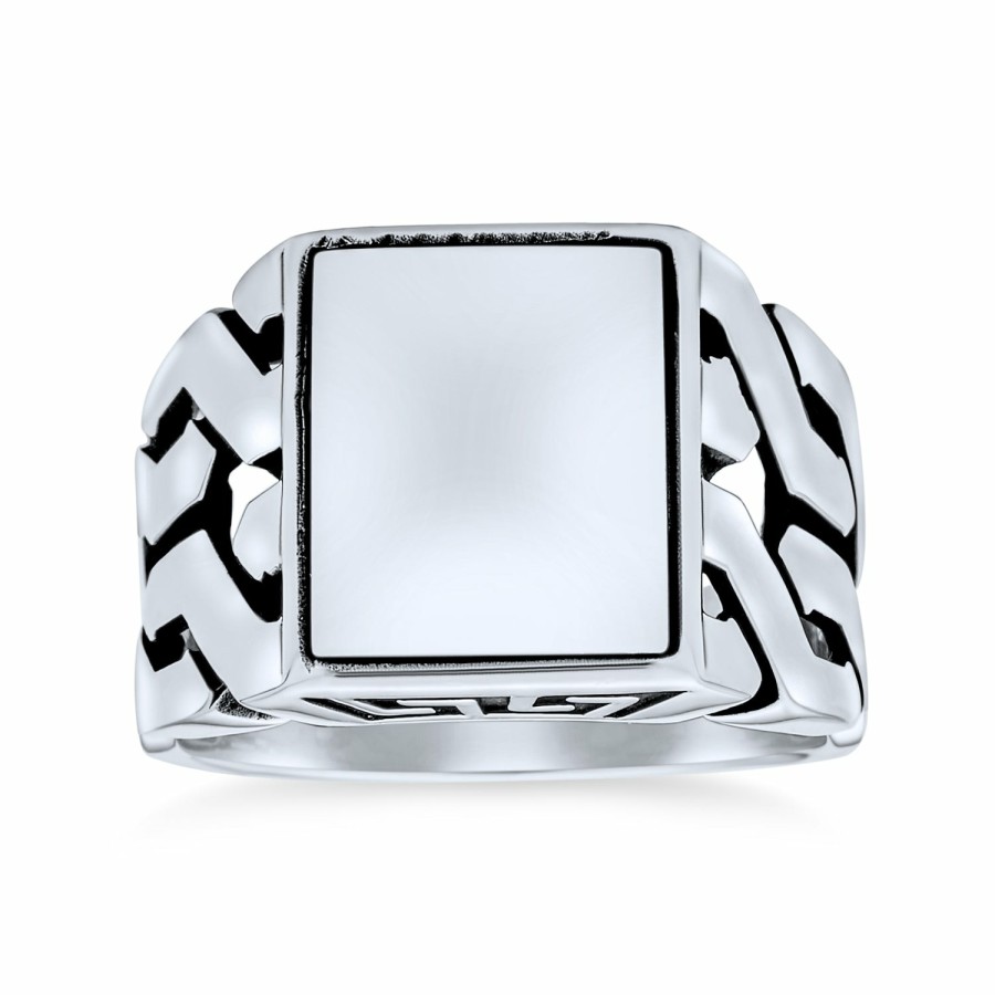 Shop Men Bling Jewelry Mens Engravable Rings | Men'S Curb Link Monogram Initial Rectangle Signet Ring Sterling Silver