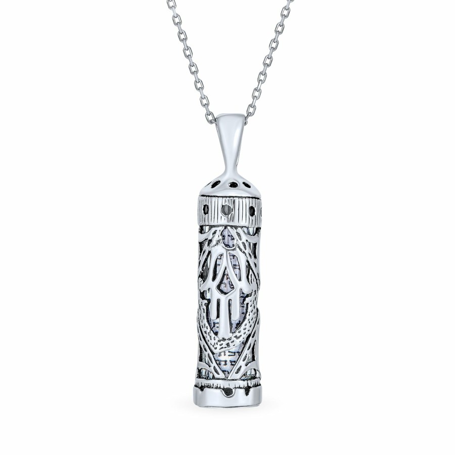 Shop Men Bling Jewelry Mens Pendants & Dog Tags | Hamsa Star Jewish Mezuzah Menorah Pendant Necklace Sterling Silver