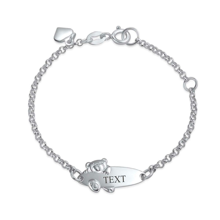 Shop Women Bling Jewelry | Teddy Bear Id Bracelet Name Plated Bar Sterling Small Wrists Silver