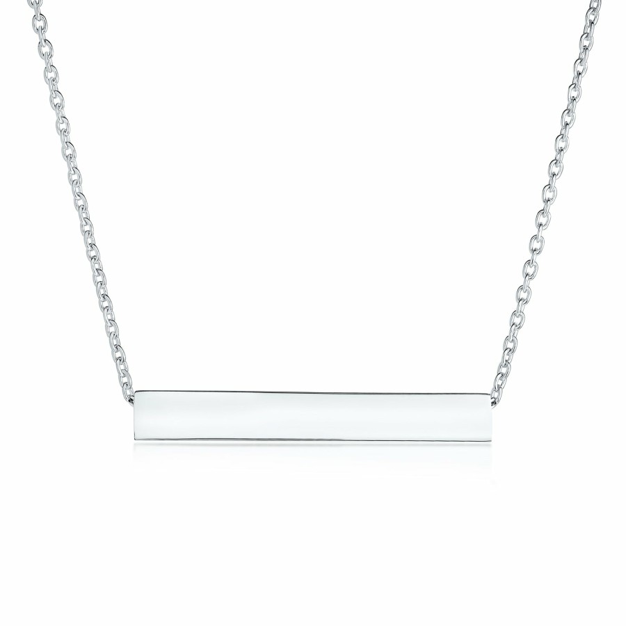 Shop Women Bling Jewelry Delicate Pendant Necklaces | Personalize Solid Horizontal Bar Pendant Necklace .925 Sterling Silver