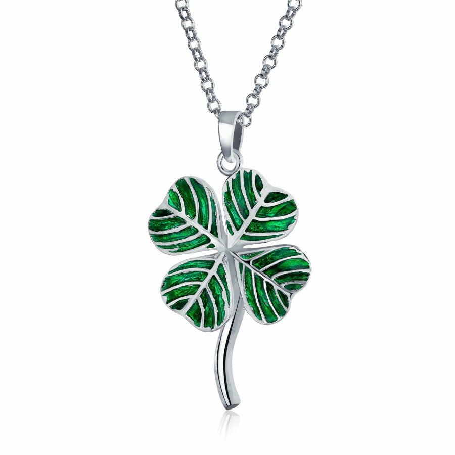 Shop Women Bling Jewelry Jewelry Sets | Enamel Shamrock Clover Earrings Pendant Necklace Jewelry Set .925 Silver