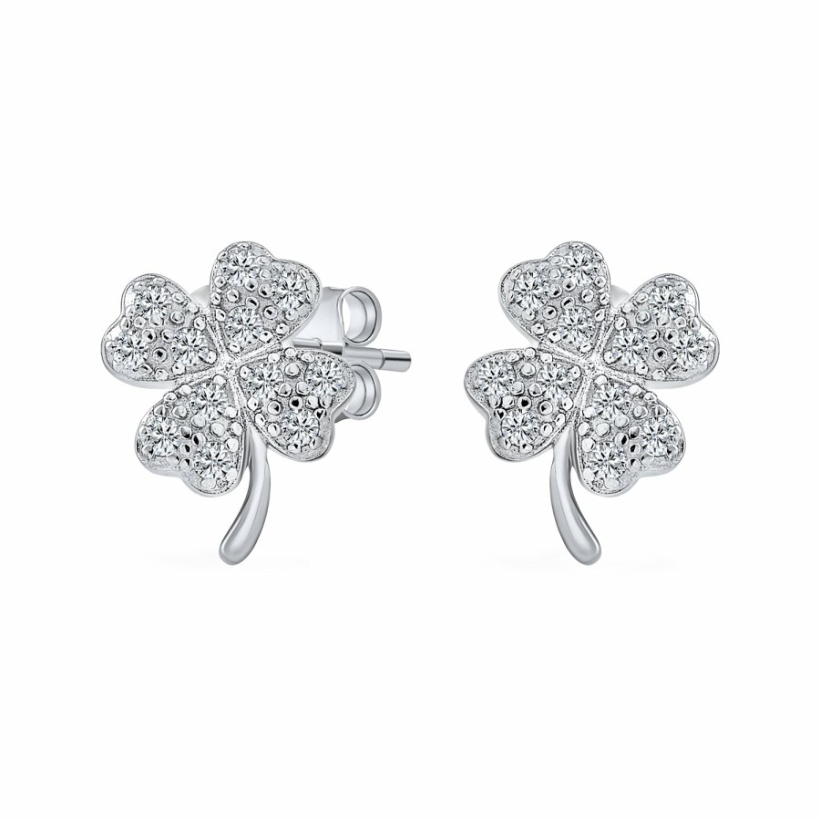 Shop Women Bling Jewelry Stud Earrings | Lucky Charm Cz Clover Stud Earrings Pendant Necklace Anklet .925 Sterling