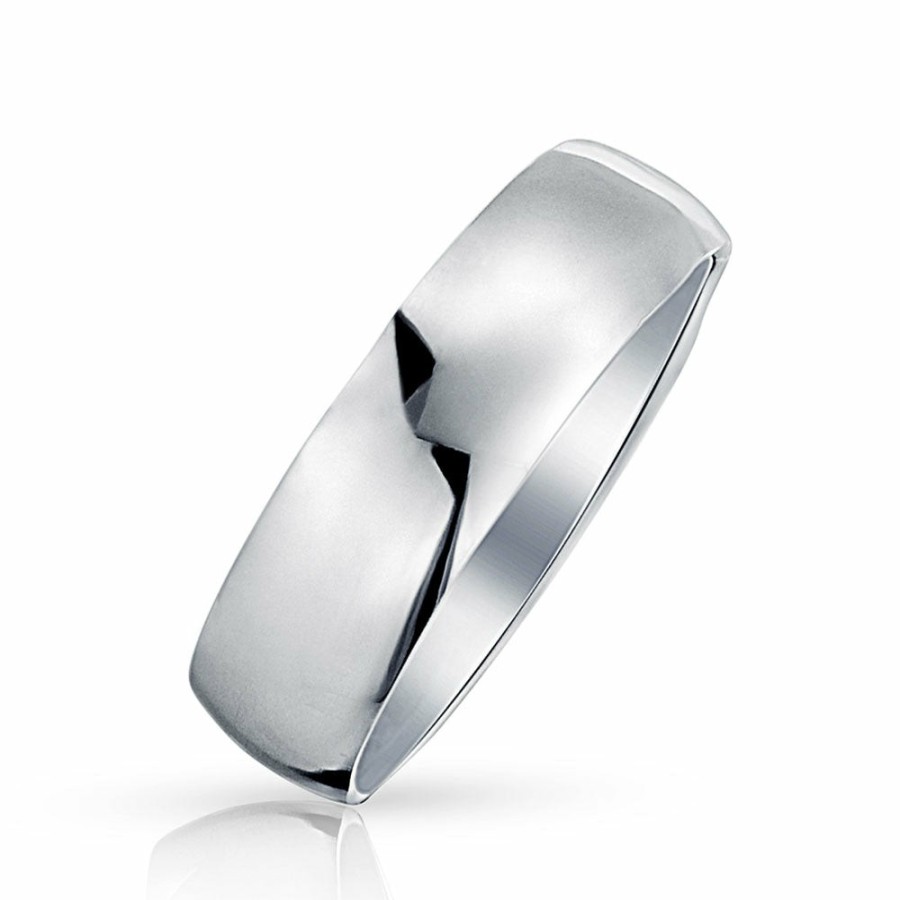 Shop Men Bling Jewelry Mens Engravable Rings | Plain Simple .925 Sterling Dome Couples Wedding Band Ring 7Mm Silver