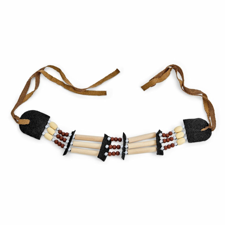 Shop Women Bling Jewelry Choker Necklaces | Boho American Indian Bead 3 Row Wood Hair Pipe Leather Choker Necklace