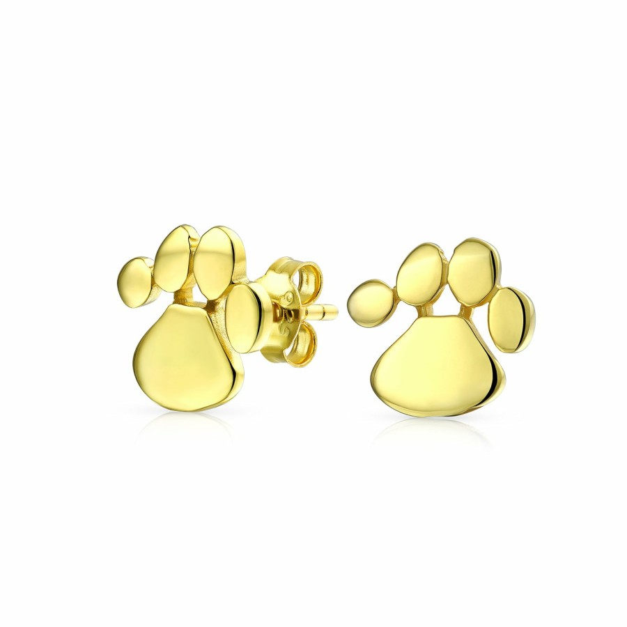 Shop Women Bling Jewelry Engravable Earrings | Dog Cat Puppy Pet Paw Print Paw Stud Earrings Gold .925Sterling