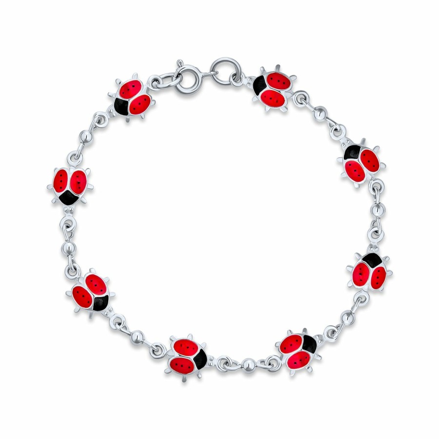 Shop Women Bling Jewelry Delicate Bracelets | Enamel Station Multi Charm Red Ladybugs Bracelet .925Sterling Silver