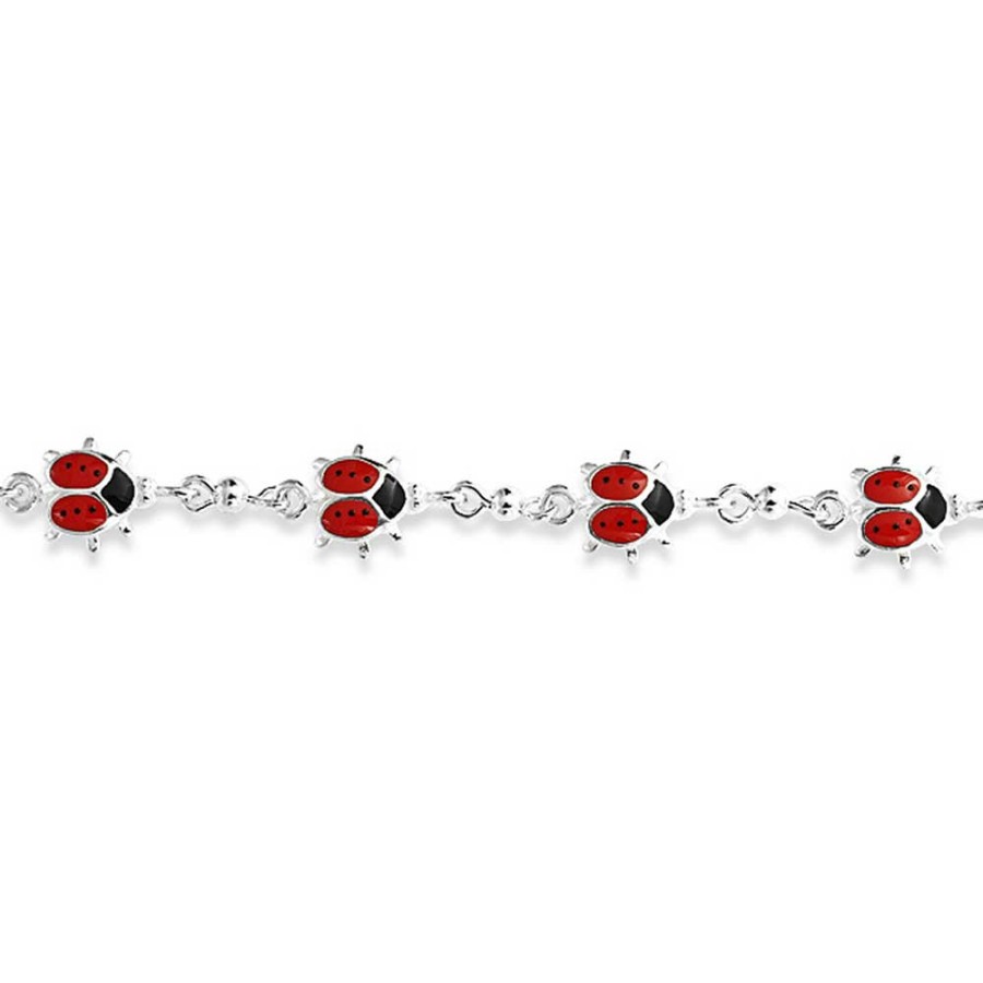 Shop Women Bling Jewelry Delicate Bracelets | Enamel Station Multi Charm Red Ladybugs Bracelet .925Sterling Silver