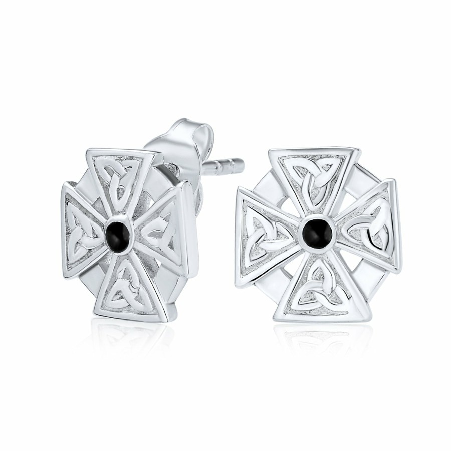 Shop Men Bling Jewelry Mens Earrings | Religious Maltese Fleur De Lis Cross Dangling Hoop Earrings Pendant