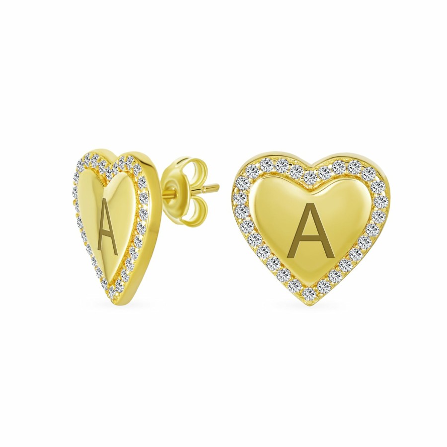 Shop Women Bling Jewelry Stud Earrings | Letter A-Z Alphabet Initials Pave Cz Halo Heart Shaped Stud Earrings