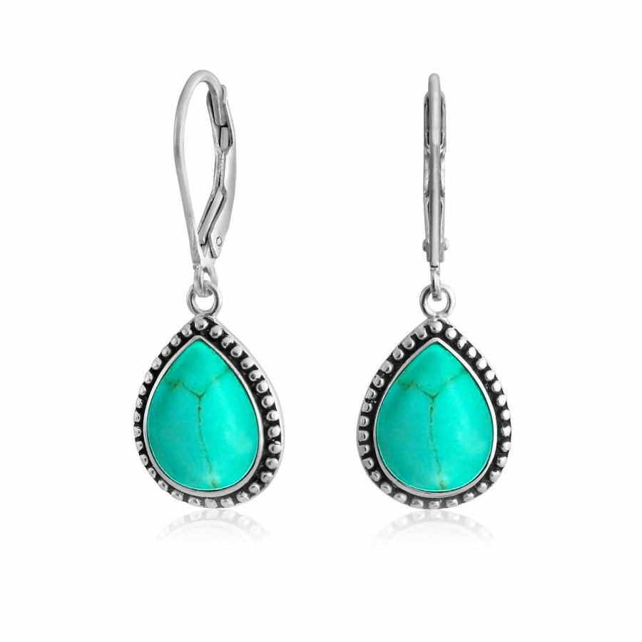 Shop Women Bling Jewelry Dangle Drop Earrings | Boho Western Gemstones Milgrain Teardrop Earrings .925Sterling Silver