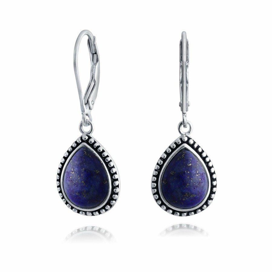 Shop Women Bling Jewelry Dangle Drop Earrings | Boho Western Gemstones Milgrain Teardrop Earrings .925Sterling Silver