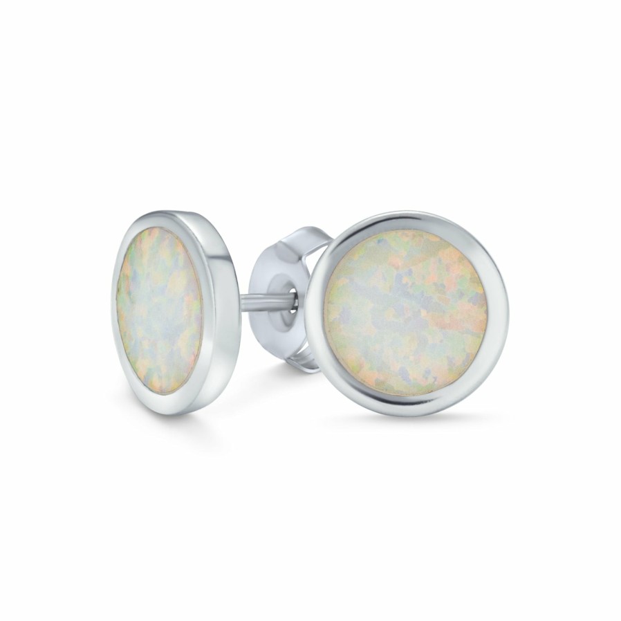 Shop Women Bling Jewelry Stud Earrings | Opal Bezel Button Stud Earrings Gold Plated .925 Silver