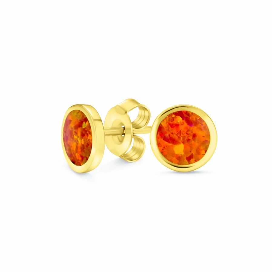 Shop Women Bling Jewelry Stud Earrings | Opal Bezel Button Stud Earrings Gold Plated .925 Silver