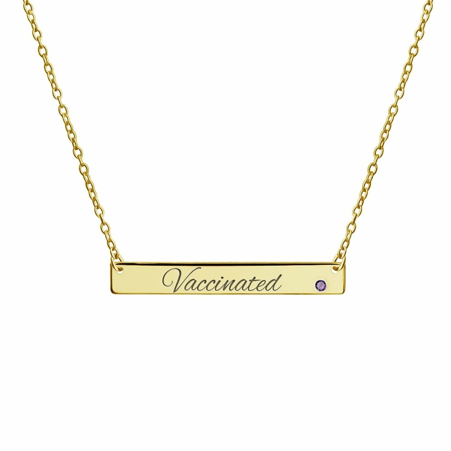 Shop Women Bling Jewelry Pendant Necklaces | Vaccinated Horizontal Name Plate Bar Gold Plated Crystal Birthstone