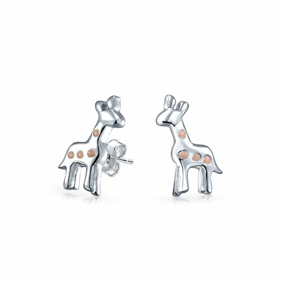 Shop Women Bling Jewelry Stud Earrings | Small Pink Zoo Animal Giraffe Stud Earrings Women .925 Sterling Silver