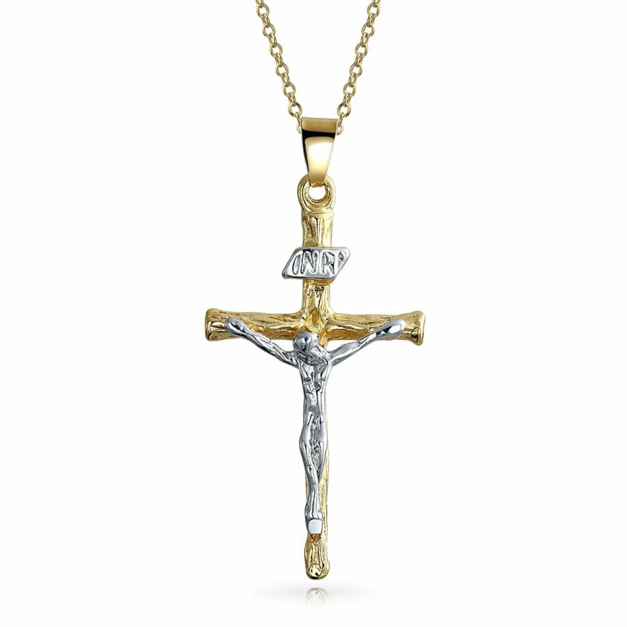 Shop Women Bling Jewelry Pendant Necklaces | Christian Religious Jesus Crucifix Cross Pendant Necklace 2 Tone Plated