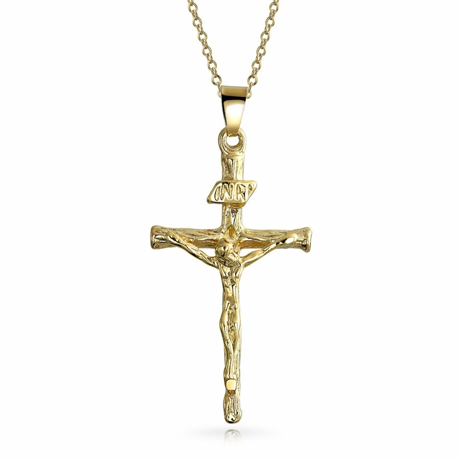 Shop Women Bling Jewelry Pendant Necklaces | Christian Religious Jesus Crucifix Cross Pendant Necklace 2 Tone Plated