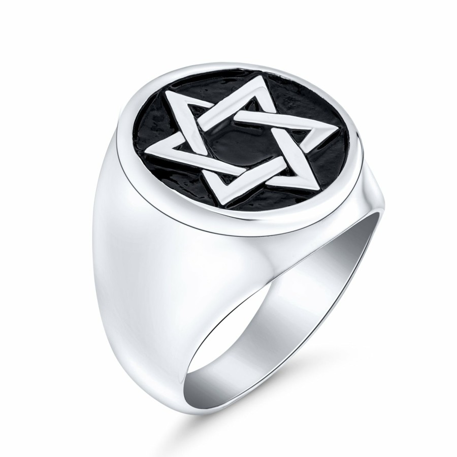 Shop Men Bling Jewelry Mens Engravable Rings | Men'S Statement Judaic Jewish Hanukkah Star Of David Signet Ring Stainless Steel