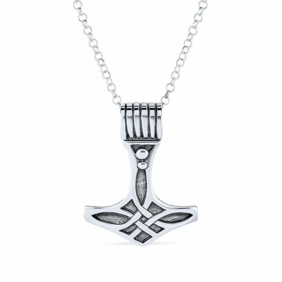 Shop Men Bling Jewelry Mens Pendants & Dog Tags | Celtic Viking Knot Thor'S Hammer Pendant Necklace .925Sterling