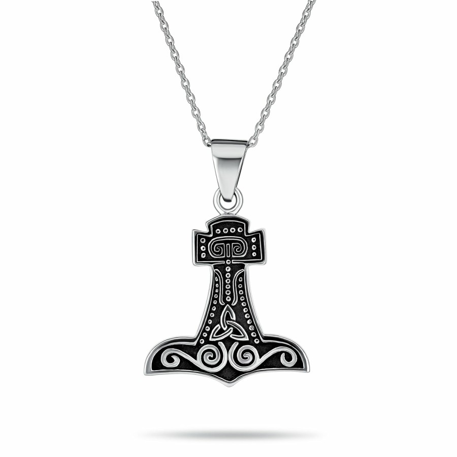 Shop Men Bling Jewelry Mens Pendants & Dog Tags | Celtic Viking Knot Thor'S Hammer Pendant Necklace .925Sterling