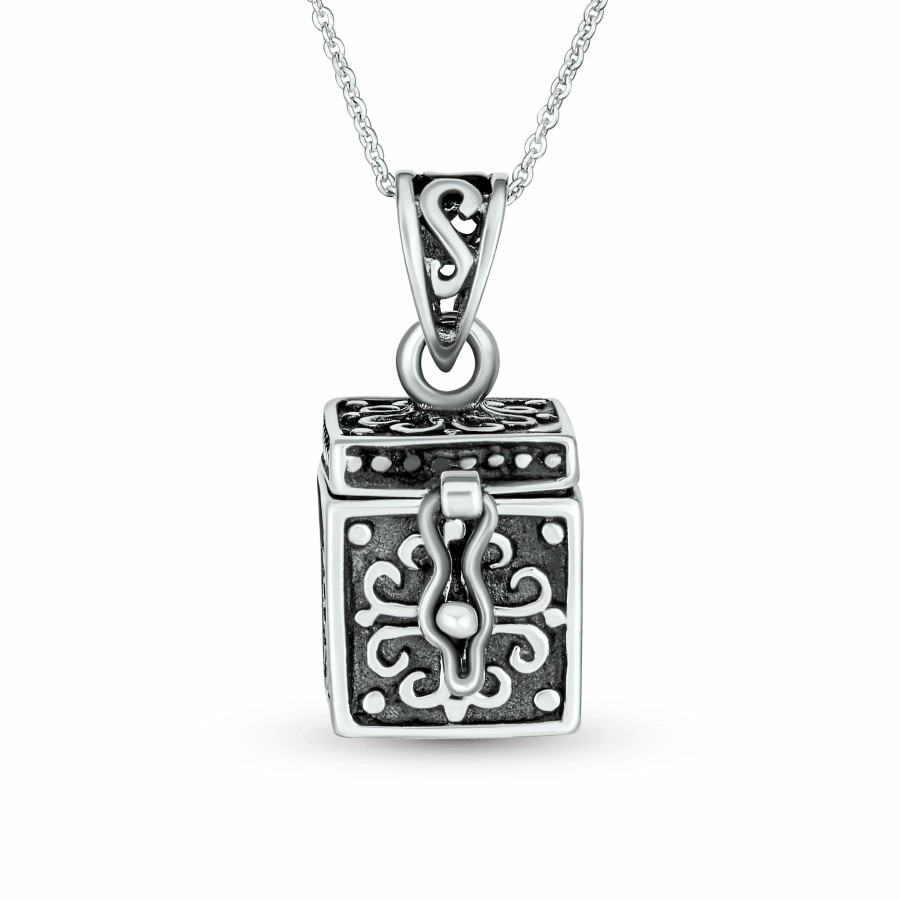 Shop Women Bling Jewelry Pendant Necklaces | Jesus Fish Heart Memorial Poison Prayer Box Locket Necklace Pendant .925