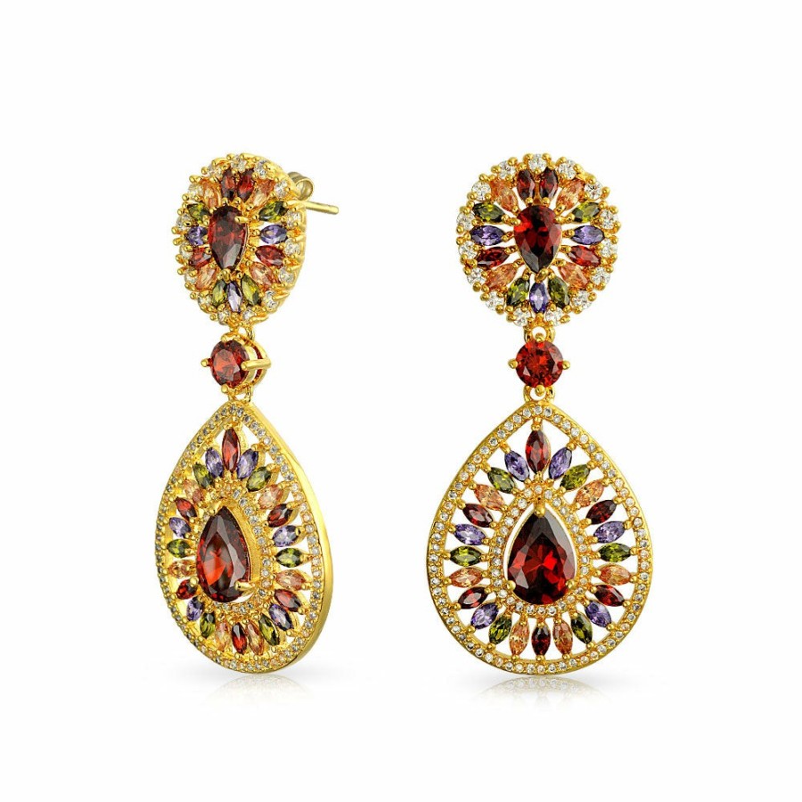 Shop Women Bling Jewelry Chandelier Earrings | Cocktail Statement Cz Dangling Starburst Sunburst Teardrop Chandelier Earrings