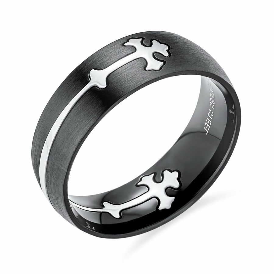 Shop Men Bling Jewelry Mens Engravable Rings | Unisex Padre Nuestro Lords Pray Cross Spinner Ring Band Stainless Steel