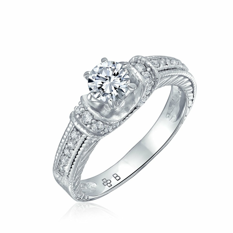 Shop Women Bling Jewelry Engravable Rings | 1Ct Solitaire U Set 6 Prong Aaa Cz Engagement Ring .925 Sterling Silver