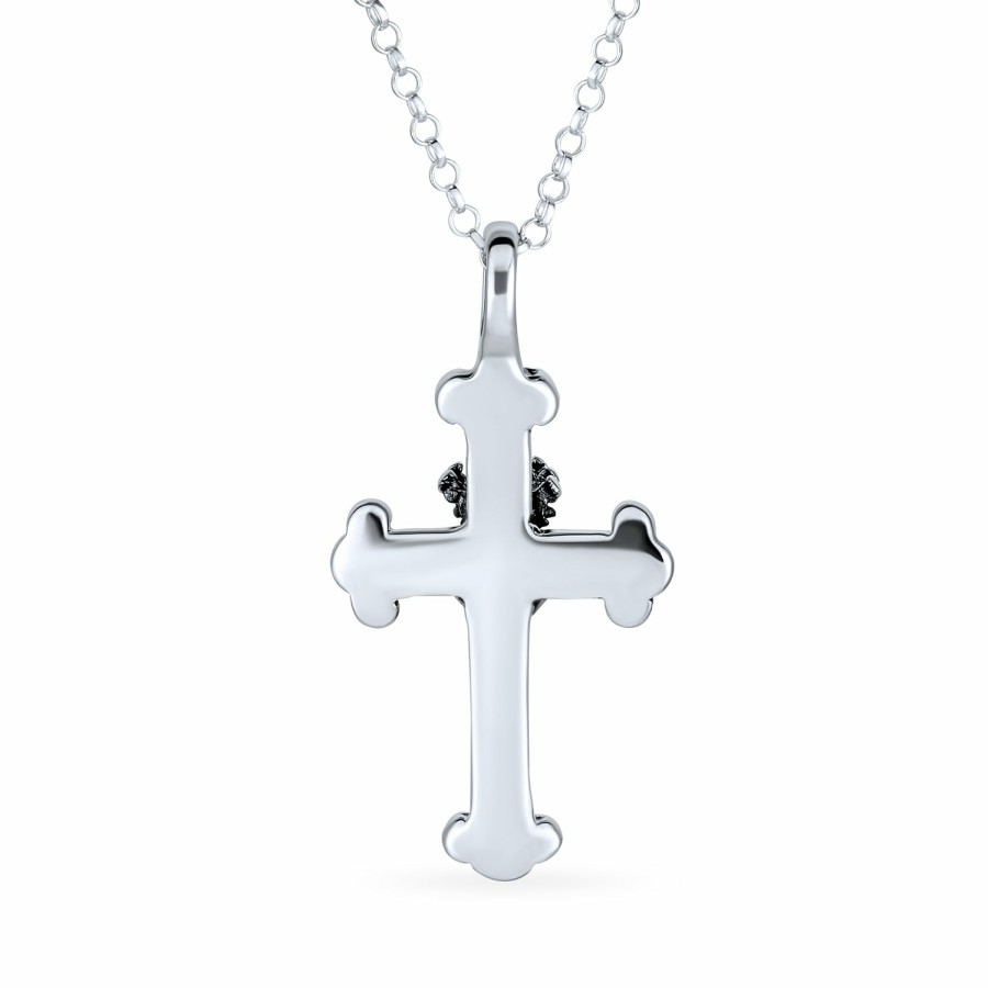 Shop Women Bling Jewelry Pendant Necklaces | Antiqued Crown Heart Fleur De Lis Cross Pendant .925Sterling Silver