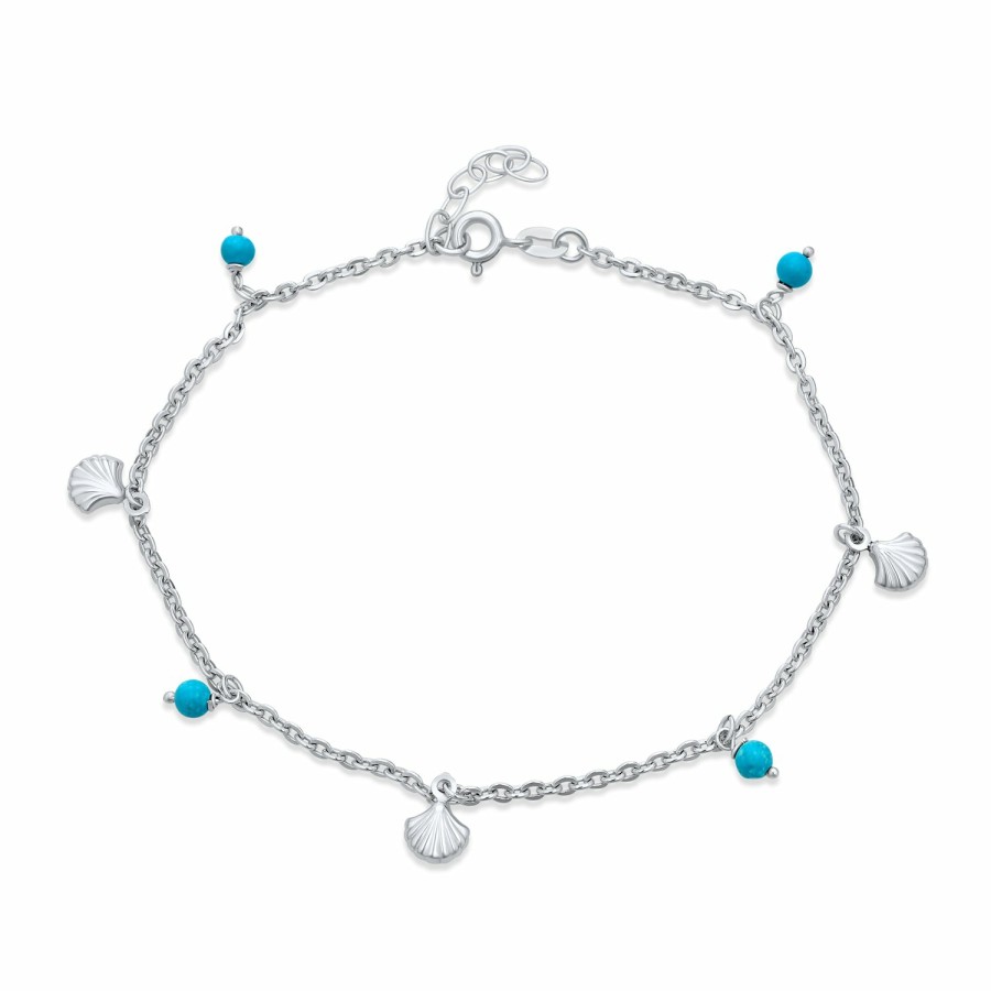 Shop Women Bling Jewelry Ankle Bracelets | Charm Sea Aqua Blue Bed Dangle Anklet Ankle Bracelet Sterling Silver