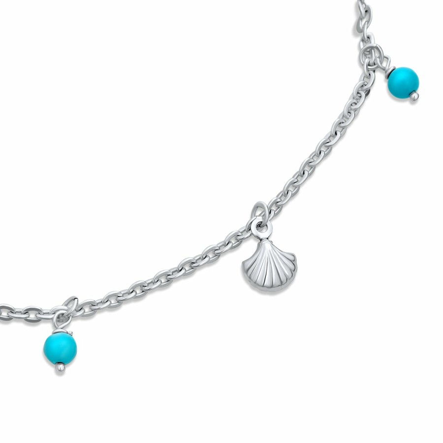 Shop Women Bling Jewelry Ankle Bracelets | Charm Sea Aqua Blue Bed Dangle Anklet Ankle Bracelet Sterling Silver