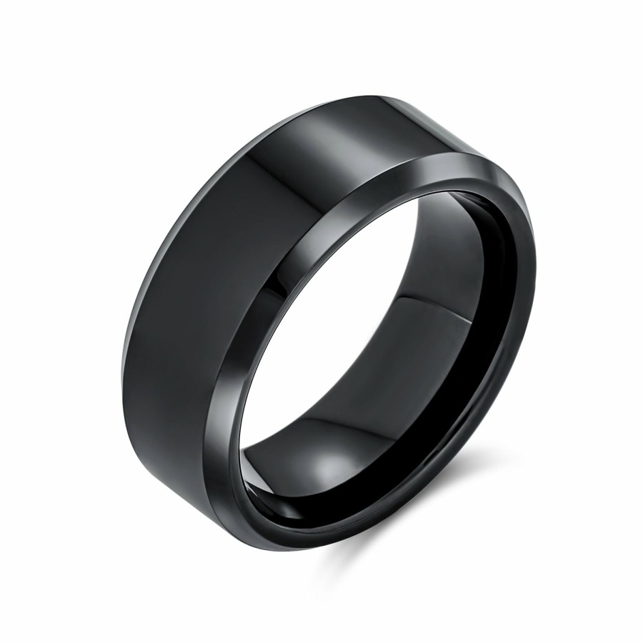 Shop Men Bling Jewelry Mens Rings | Wide Beveled Edge Mirror Matte Wedding Band Titanium Rings 8Mm