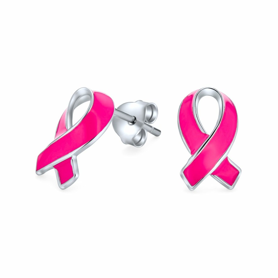 Shop Women Bling Jewelry Stud Earrings | Breast Cancer Awareness Pink Support Stud Earrings Sterling Silver