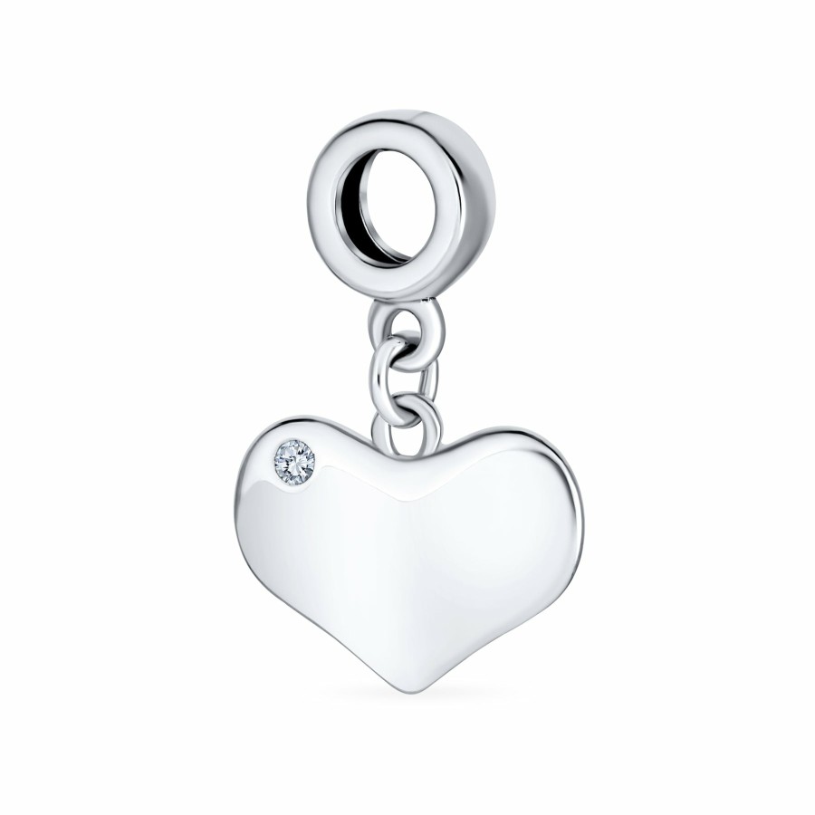 Shop Women Bling Jewelry Love Heart Beads | Crystal Accent Dangle Heart Shape Charm Bead .925 Sterling Silver