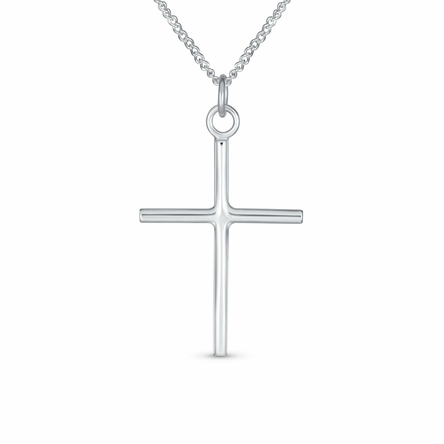 Shop Women Bling Jewelry | Simple Traditional Religious Cross Pendant Necklace Plated Sterling