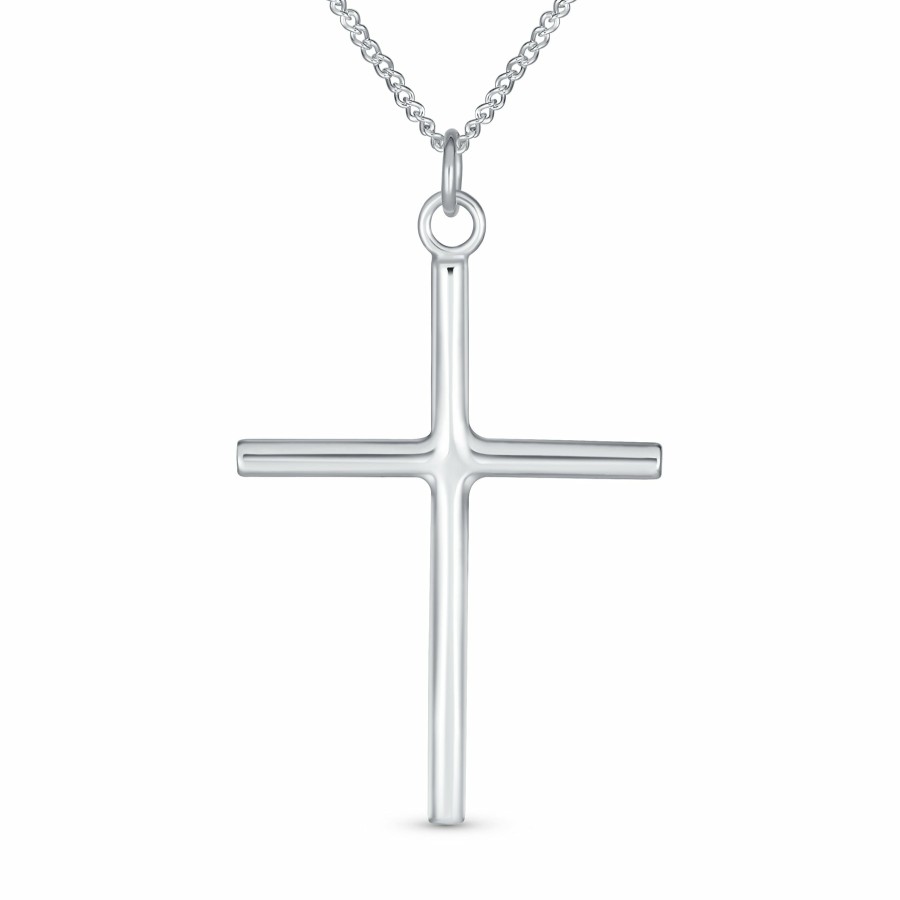 Shop Women Bling Jewelry | Simple Traditional Religious Cross Pendant Necklace Plated Sterling