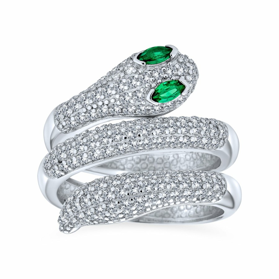 Shop Women Bling Jewelry Statement Cocktail Rings | Egyptian Style Cz Emerald Green Eye Bypass Wrap Serpent Snake Ring