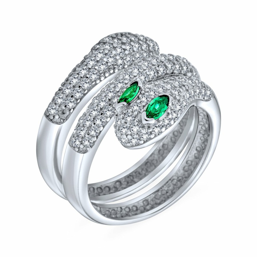 Shop Women Bling Jewelry Statement Cocktail Rings | Egyptian Style Cz Emerald Green Eye Bypass Wrap Serpent Snake Ring