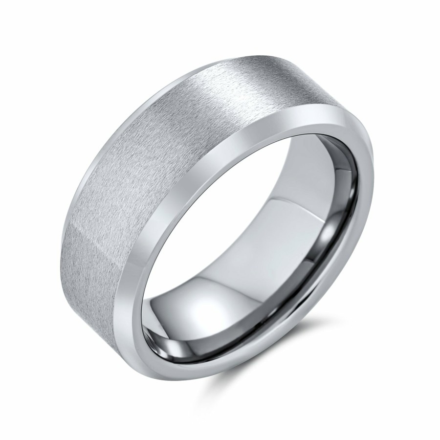 Shop Men Bling Jewelry Mens Rings | Beveled Edge Matte Couples Wedding Band Titanium Ring 8Mm Wide