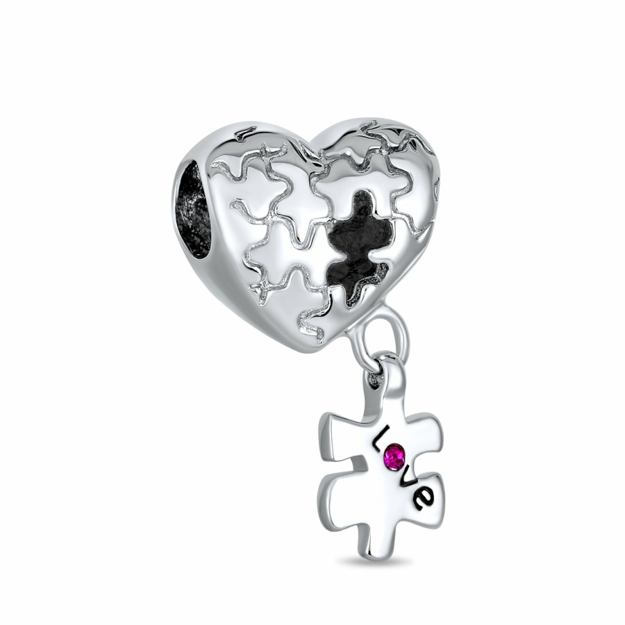 Shop Women Bling Jewelry Unique Charms | Autism Awareness Puzzle Piece Heart Love Charm Bead Sterling Silver