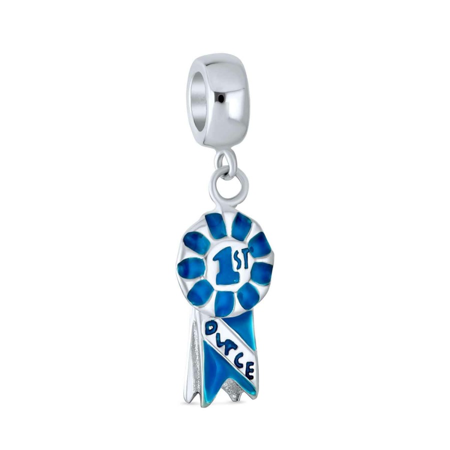 Shop Women Bling Jewelry Dangle Beads | 1St Place Blue Winner Circle Dangle Charm Bead .925 Sterling Silver