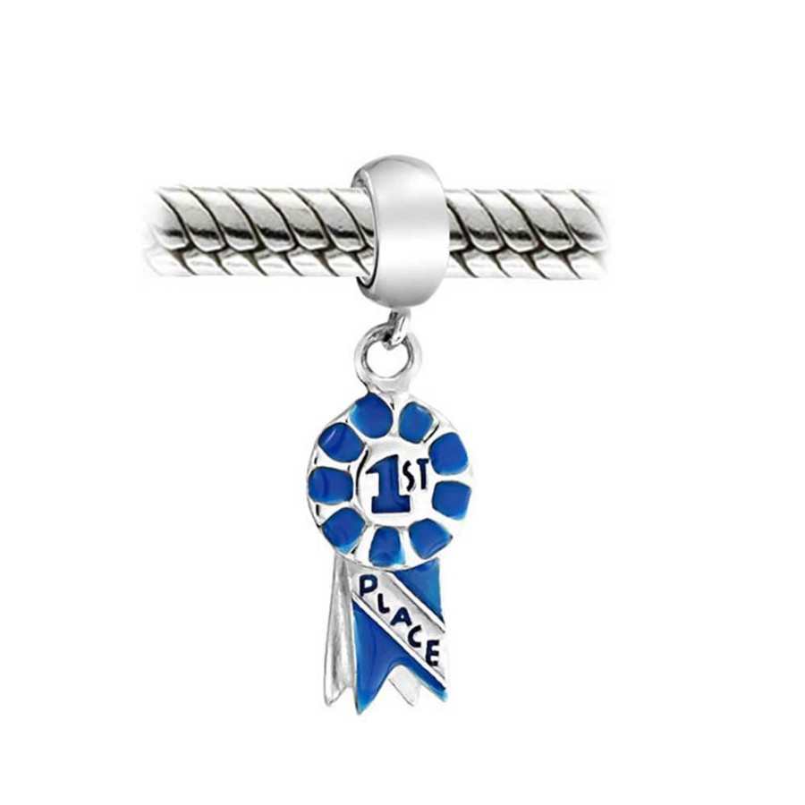 Shop Women Bling Jewelry Dangle Beads | 1St Place Blue Winner Circle Dangle Charm Bead .925 Sterling Silver