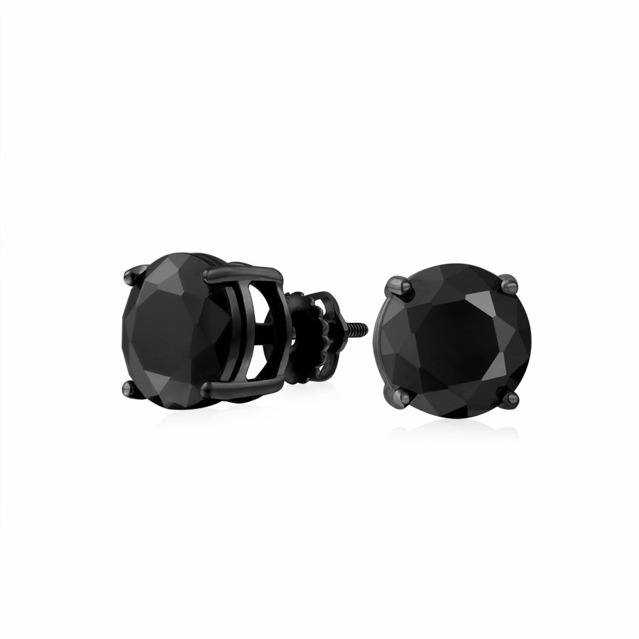 Shop Men Bling Jewelry Mens Earrings | Black Round Cz Stud Earrings Screw Back Black Plated Sterling Silver