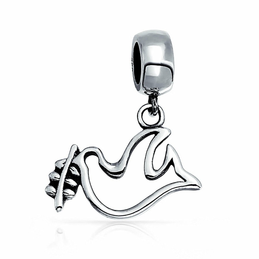 Shop Women Bling Jewelry Animal Beads | World Peace Olive Branch Open Dove Love Bird Dangle Charm Bead Silver