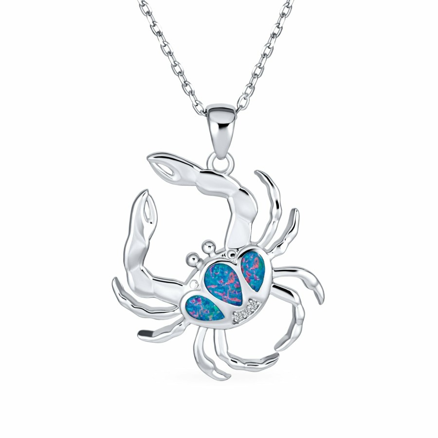 Shop Women Bling Jewelry Pendant Necklaces | Large Nautical Blue Created Opal Beach Crab Pendant Necklace Silver