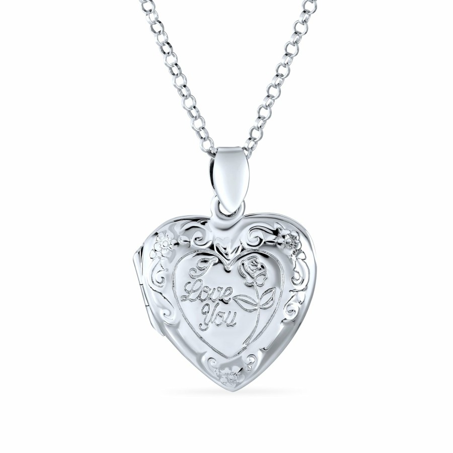 Shop Women Bling Jewelry Lockets | I Love You Heart Locket That Holds Picture Photo Holder Pendant Silver