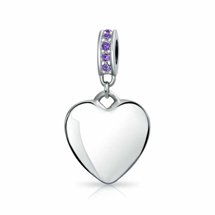 Shop Women Bling Jewelry Alphabet Beads | Crystal Accent Dangle Heart Shape Charm Bead .925 Sterling Silver