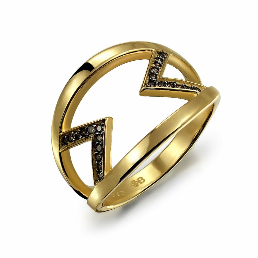 Shop Women Bling Jewelry Unique Rings | Black Two Tone Cz Arrow Band Ring Gold Plated .925 Sterling Silver