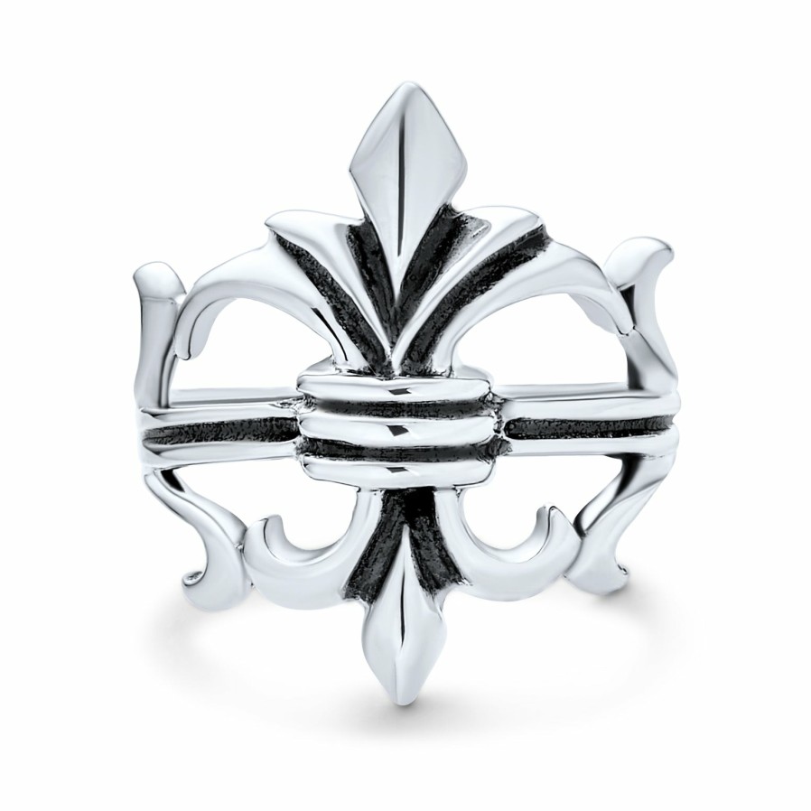 Shop Men Bling Jewelry Mens Rings | Antique Style Religious Fleur De Lis Ring Oxidized .925 Sterling Silver